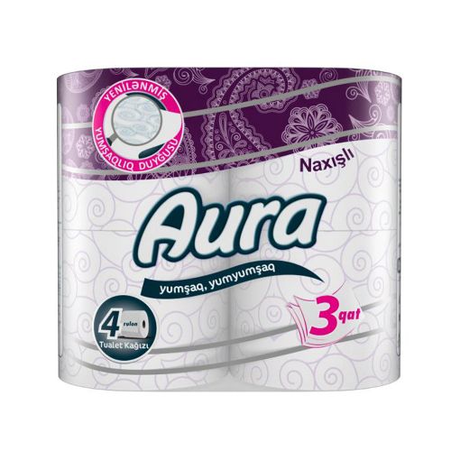 AURA TUALET KAĞIZI 4 LÜ NAXIŞLI 3 QAT resmi